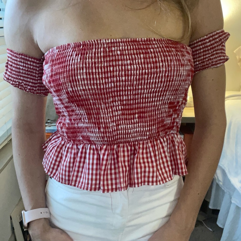 Western summer gingham red crop top